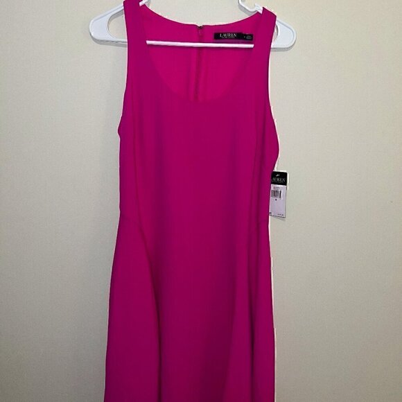 NWT LAUREN BY RALPH LAUREN FUSCHIA ELECTRIC PINK SHEATH DRESS - SIZE 4 - SO NICE - Picture 1 of 9